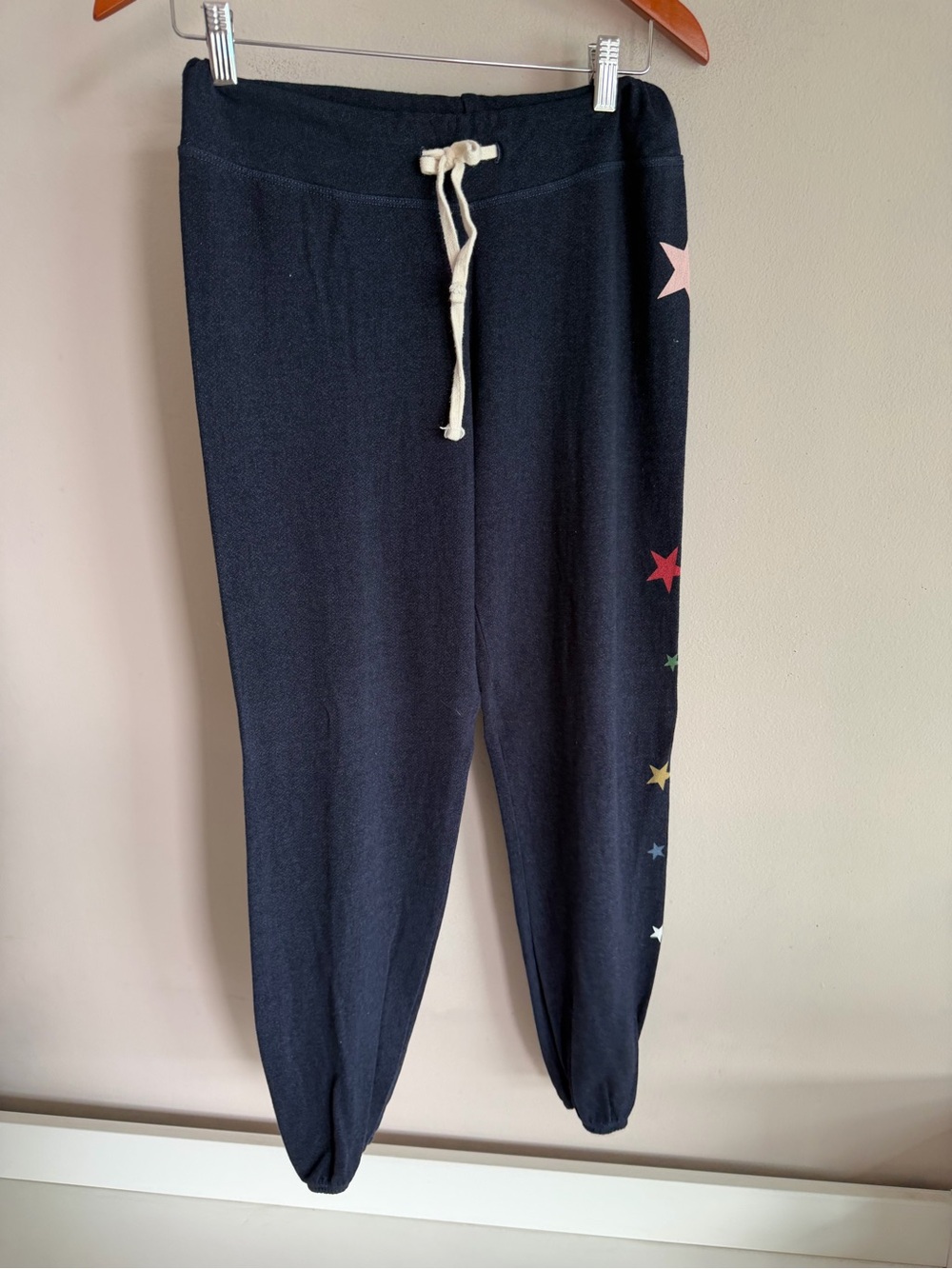 Sundry Navy Blue Rainbow Star Graphic Jogger Sweatpants Womens Size 1 Small